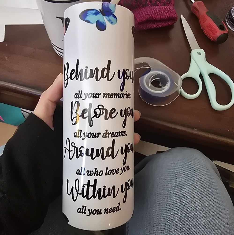 Inspirational Quote Tumbler with Blue Butterfly